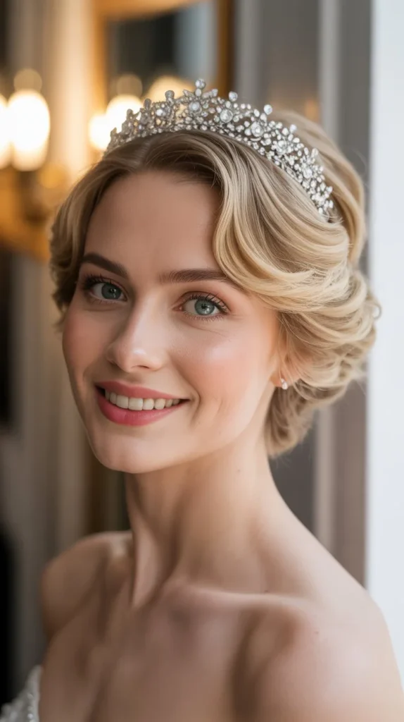  Short Blonde Hair with Sparkling Tiara