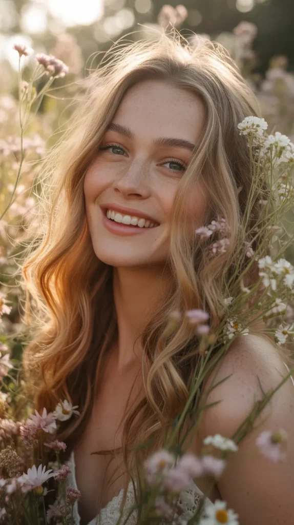 Ethereal Loose Waves with Floral Accent