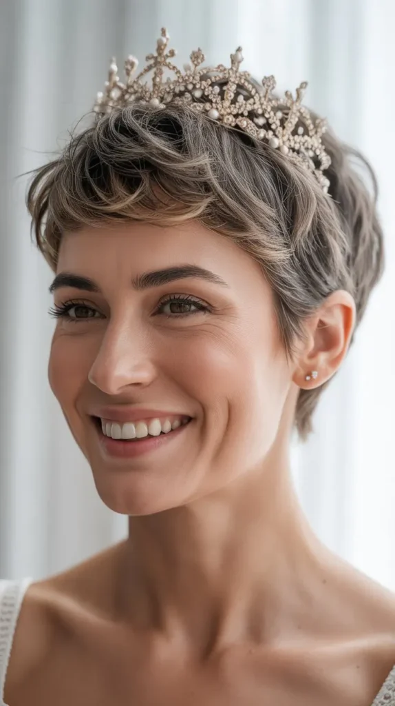 Textured Pixie with Crown Embellishment