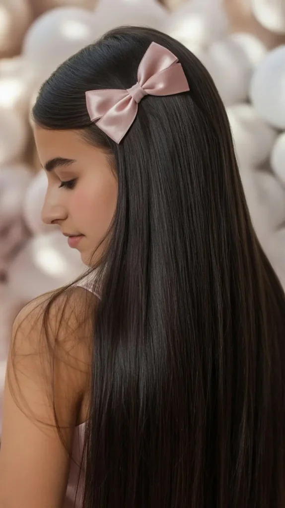 Straight Hair with Bow Clip