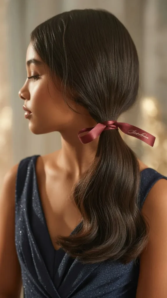Straight Hair with Ribbon Tie