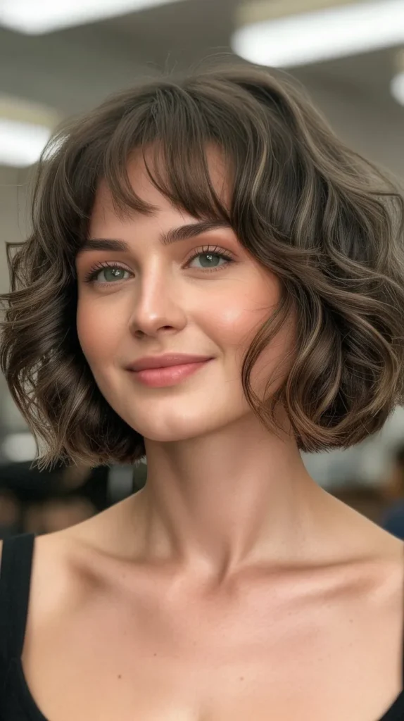 Short Wavy Bob with Curtain Bangs
