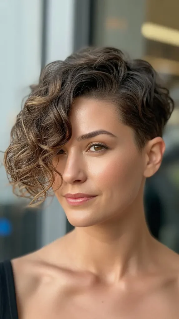 Curly Pixie with Elegant Side Sweep