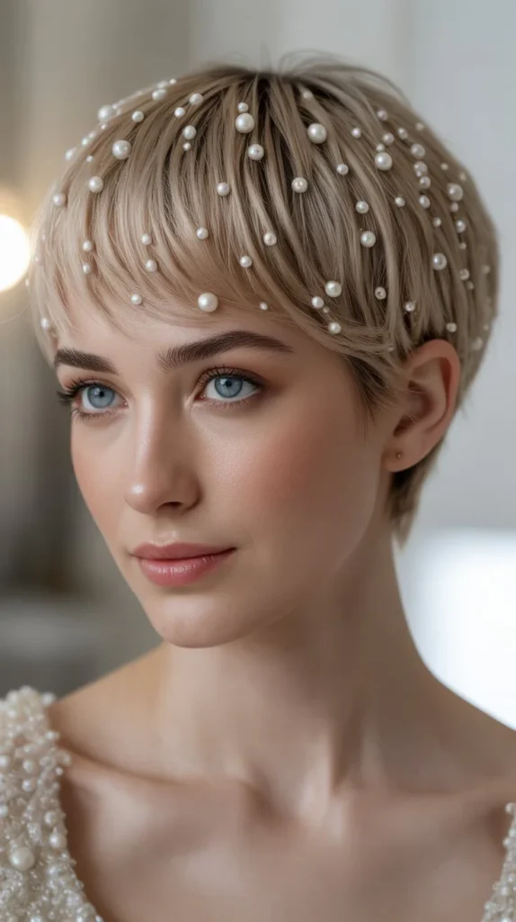 1. Pearl-Adorned Pixie Cut