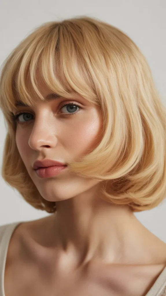 Soft Rounded French Bob with Blonde Bangs