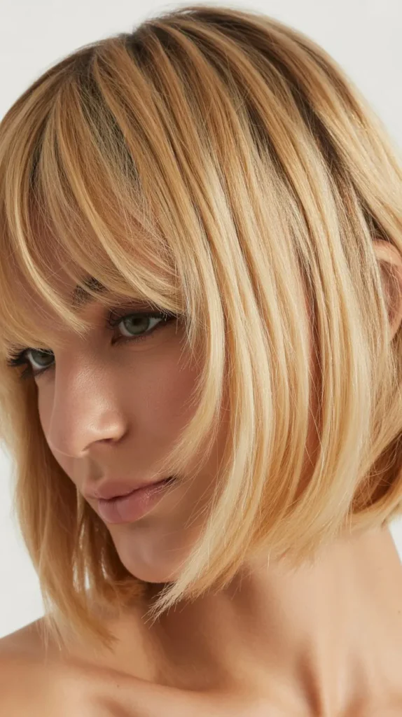 French Bob with Textured Blonde Curtain Bangs