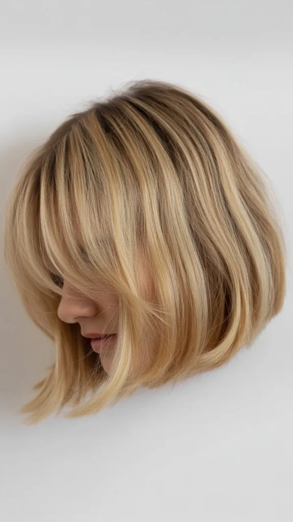 Layered French Bob with Wispy Blonde Bangs