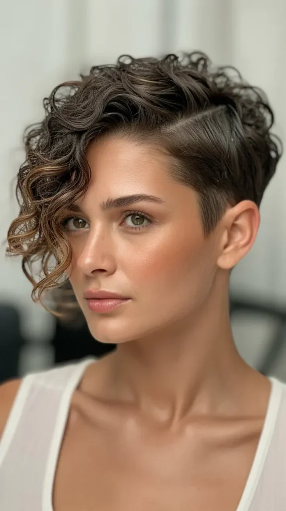 Curly Pixie with Side Part