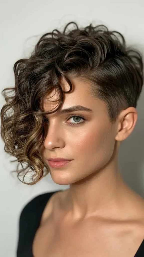 Curly Pixie with Deep Side Part