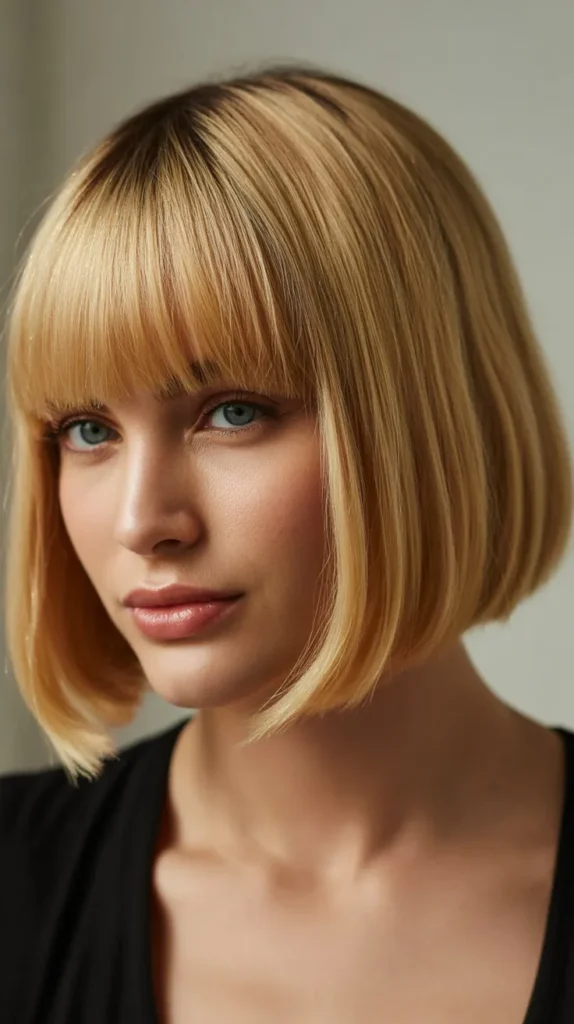 French Bob with Thick Blonde Bangs