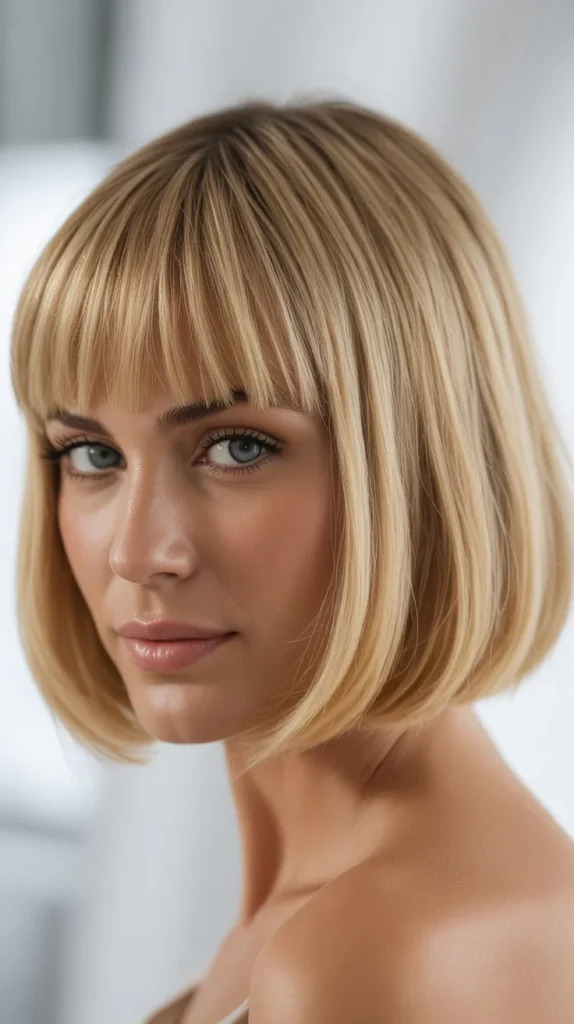 Elegant French Bob with Chic Blonde Bangs