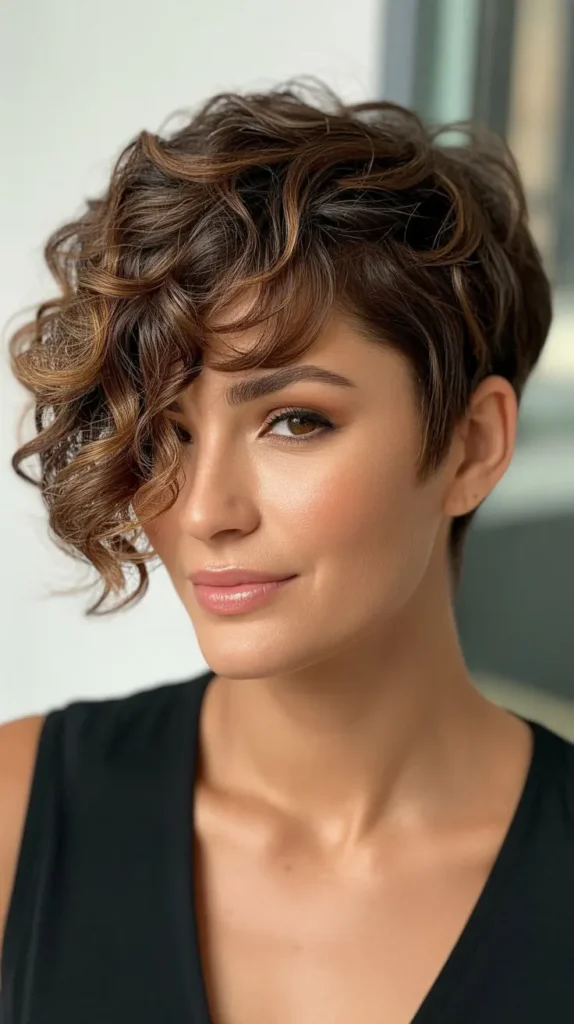 Curly Pixie with Side-Swept Bangs