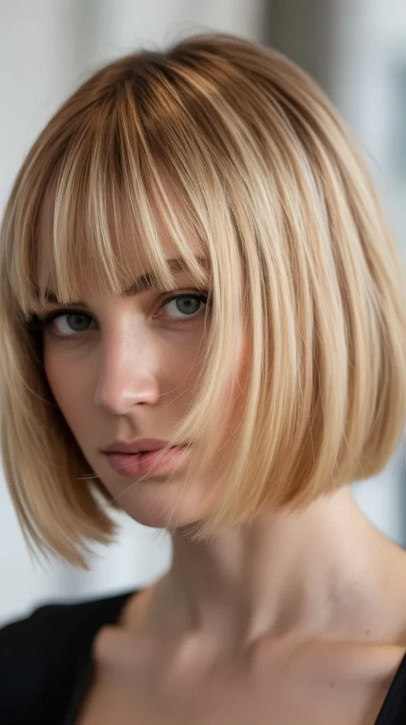 French Bob with Asymmetrical Blonde Bangs