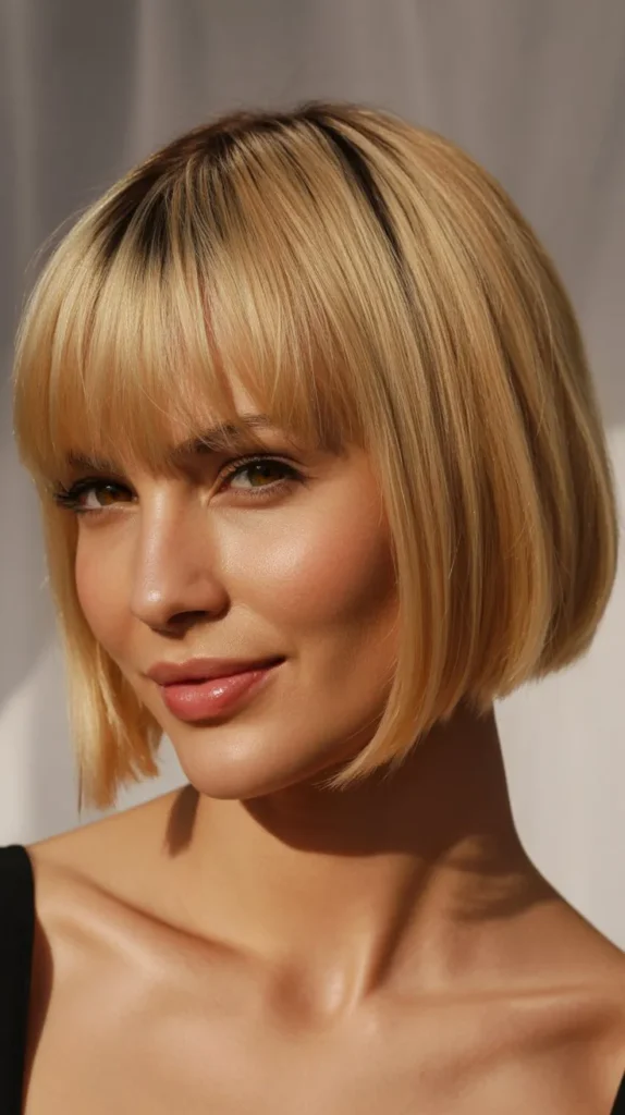 French Bob with Short Blonde Fringe