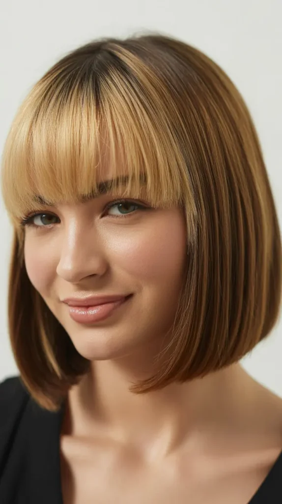 French Bob with Tapered Blonde Bangs