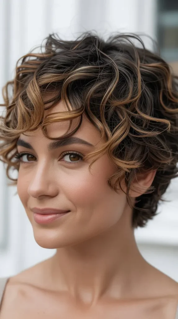 Curly Pixie with Highlights