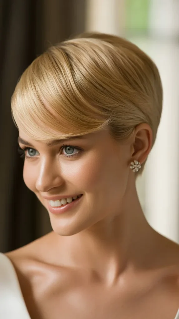 Sleek Side-Parted Blonde Pixie
