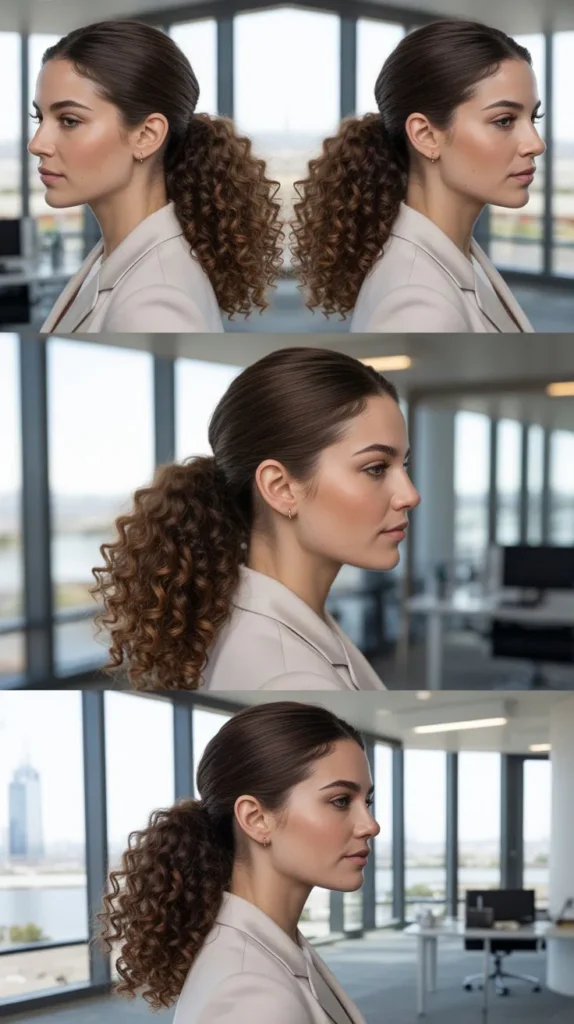 Curly Sleek Roots Half-Up Style