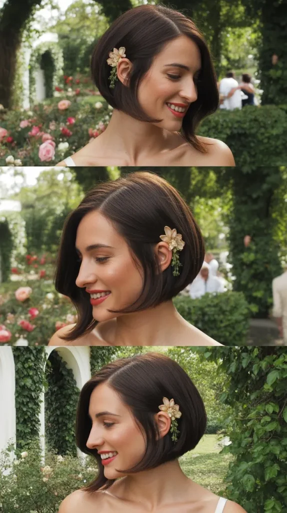 Asymmetrical Bob with Side Flowers