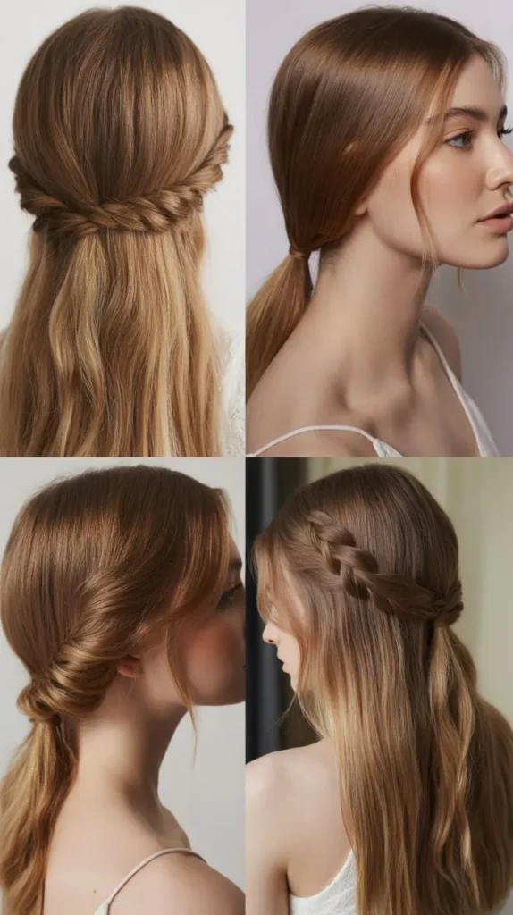 Straight Hair Half-Up Romantic Style