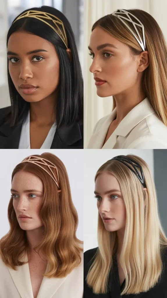 19. Sleek Middle Part With Geometric Headband
