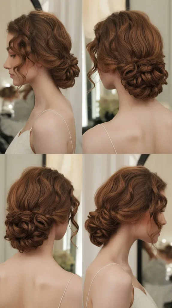 Curly Wedding Updo with Volume at Crown