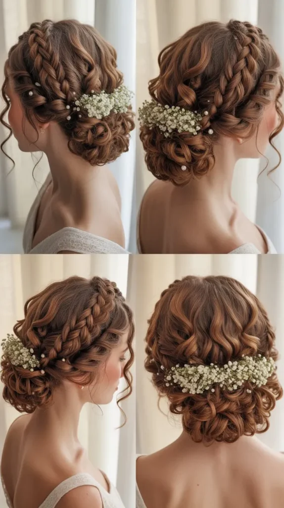 18. Curly Braided Crown Updo