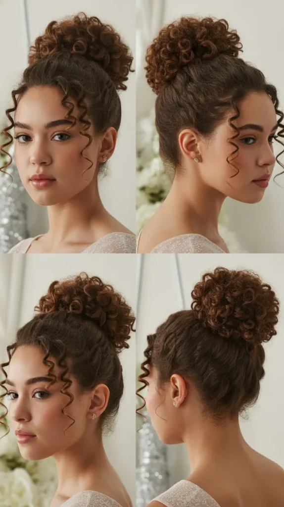 Curly Bun With Bangs
