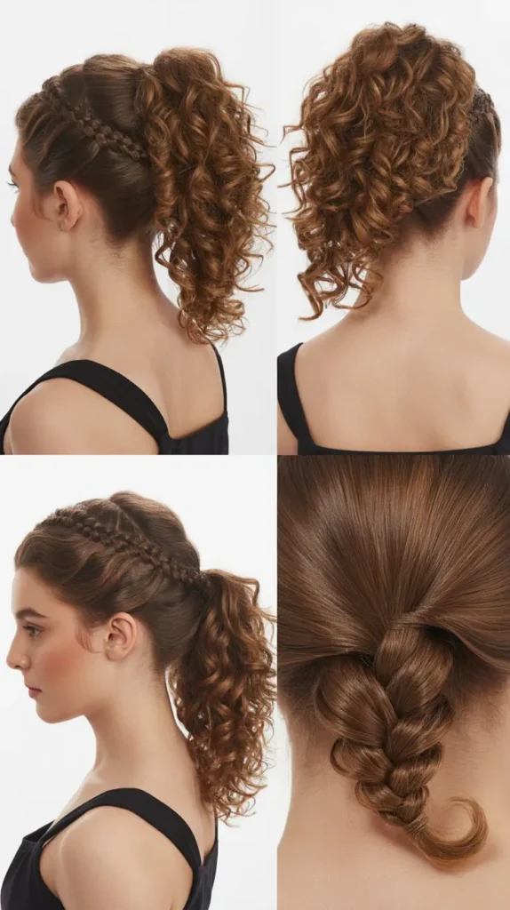 Curly Ponytail with Braided Base
