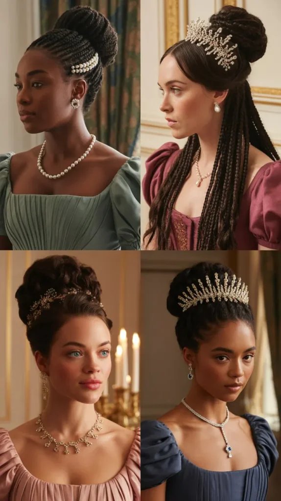 9. Box Braids Styled in Regency Updo