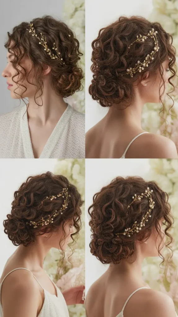 Curly Bridal Updo with Hair Vine
