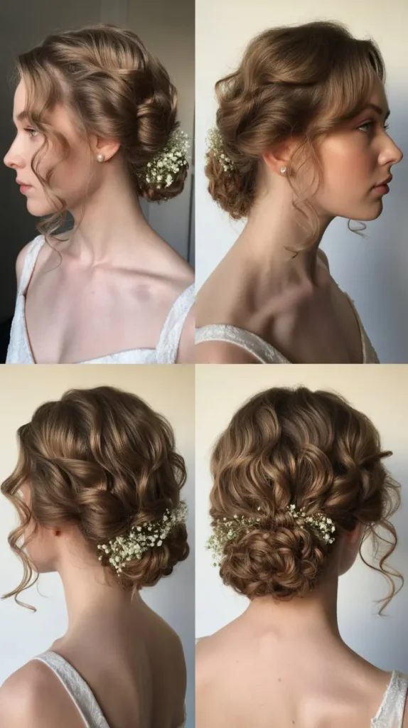 Soft Curly Updo with Face-Framing Tendrils
