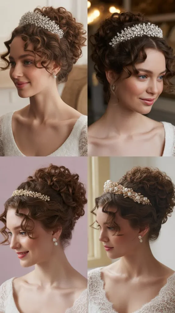 Curly Bridal Updo with Tiara