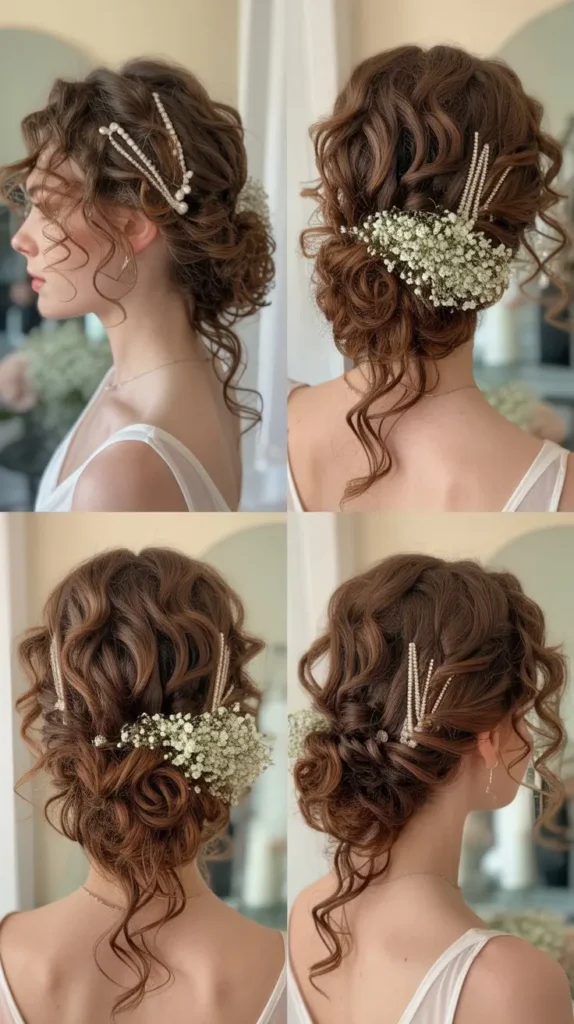 24. Elegant Curly Bridal Twist Updo