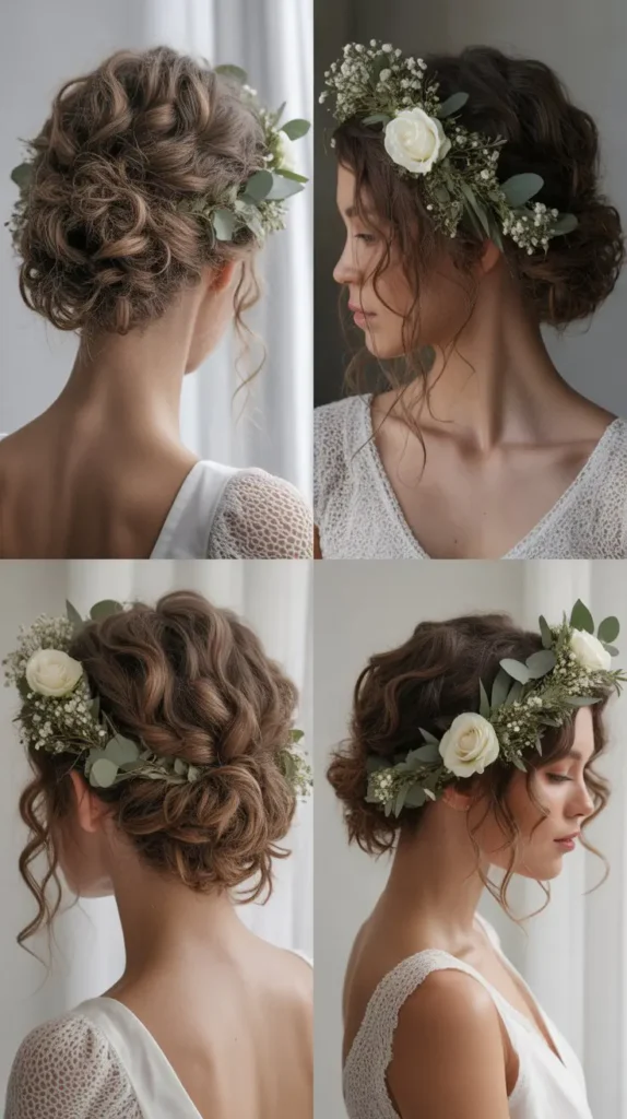 Curly Updo with Floral Crown