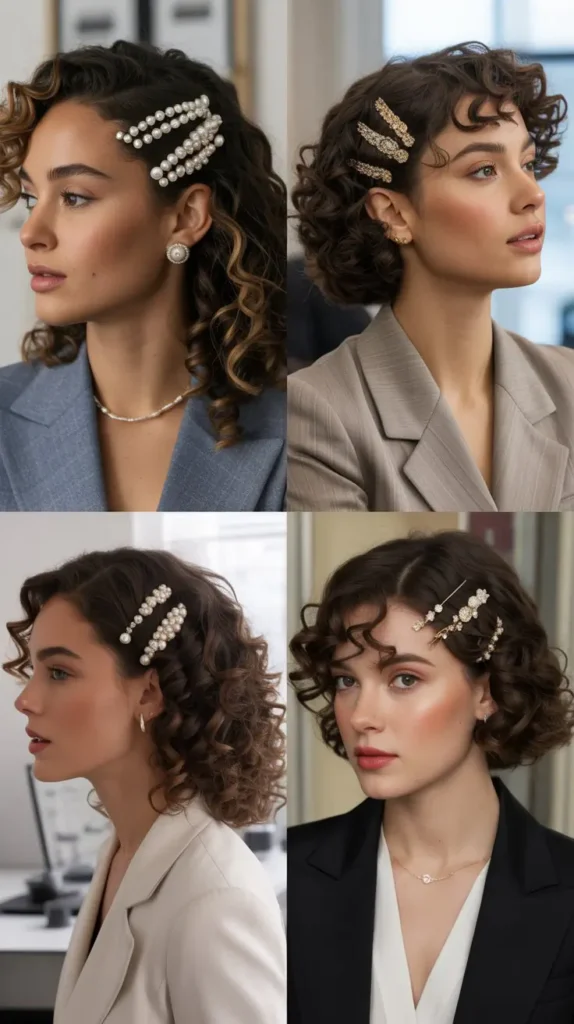 Curly Hair with Pearl or Jeweled Pins