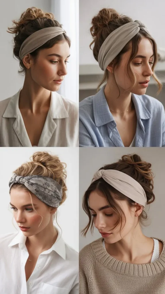 10. Messy Bun With Wide Fabric Headband