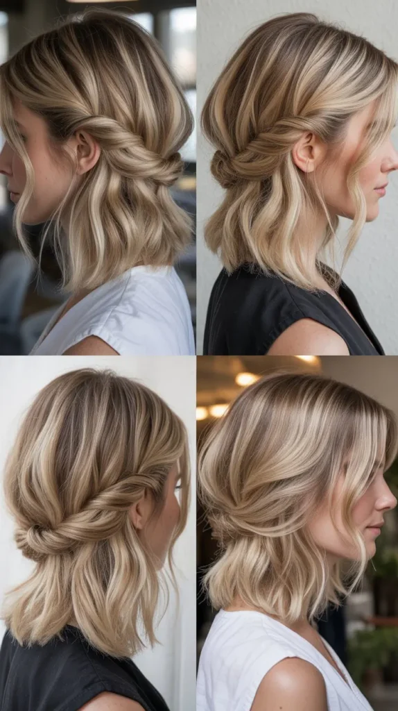 15. Boho Twisted Half-Up Bob