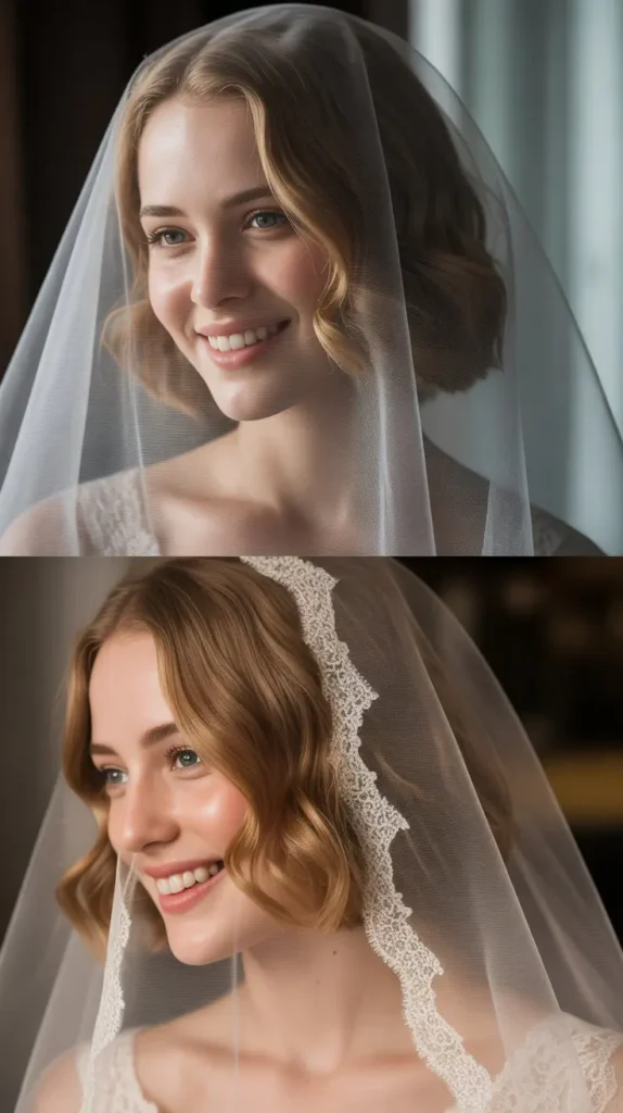  Short Wavy Bob with Veil