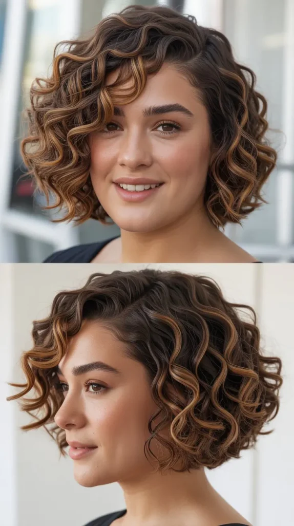 Asymmetrical Curly French Bob