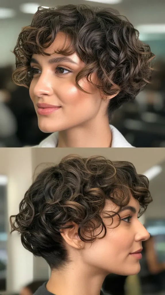 Layered Curly Wedge with Highlights
