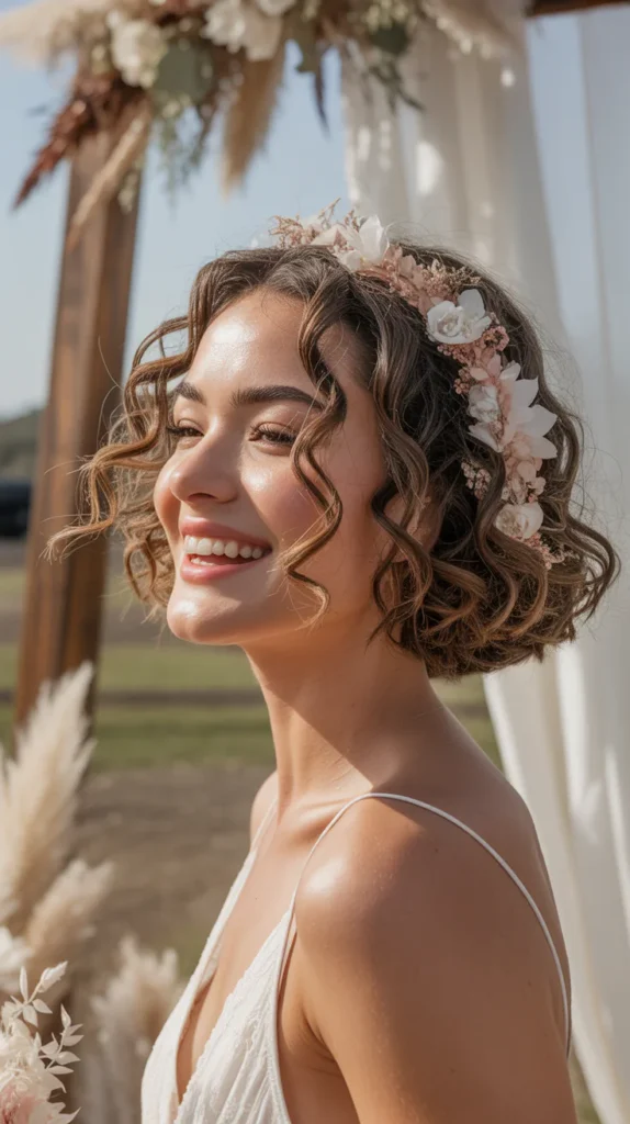 Curly Bob with Floral Accessories