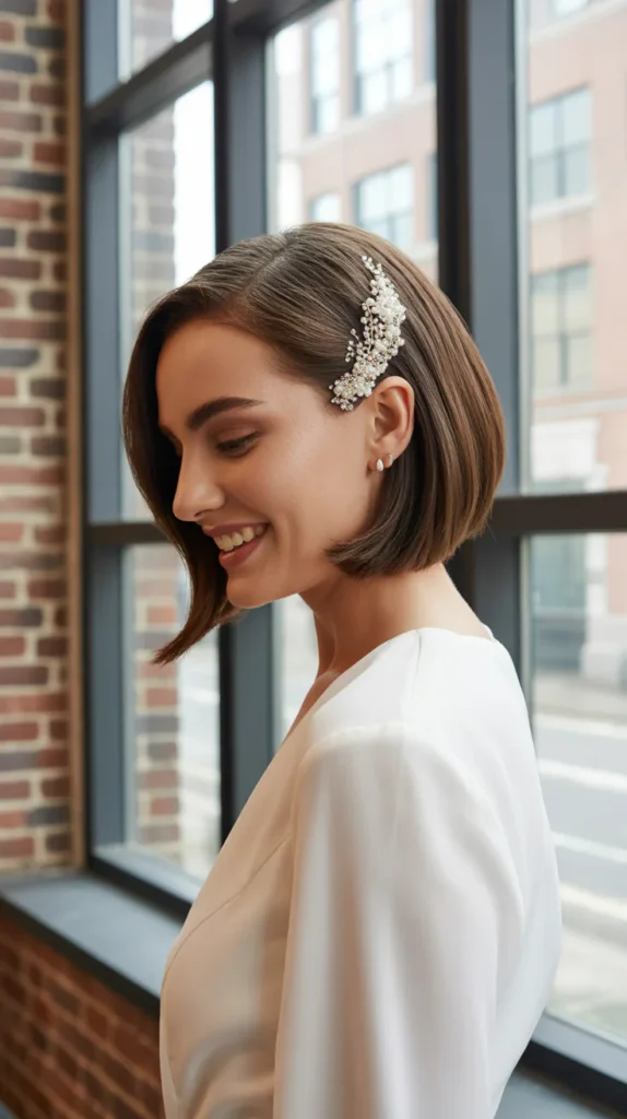 Asymmetrical Bob with Statement Hair Clip