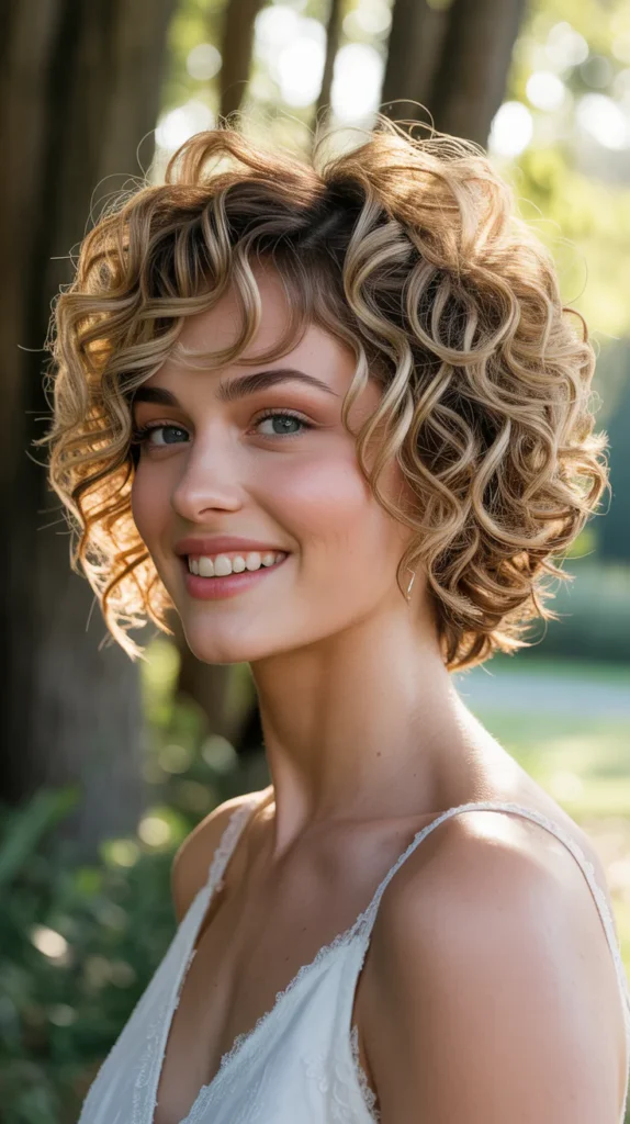 Curly Short Hair with Feathered Layers