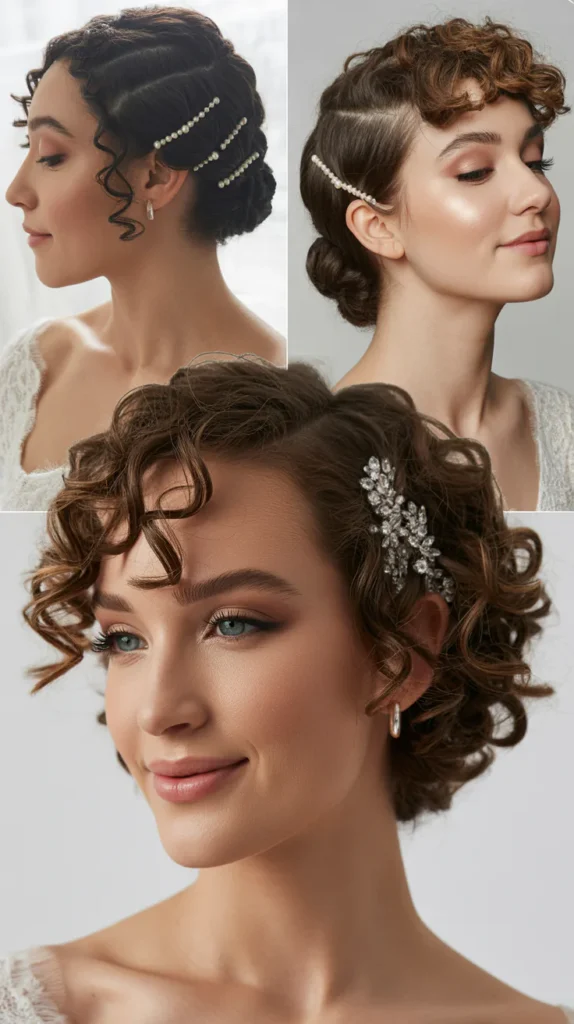 Curly Short Hair with Side Twists and Pins