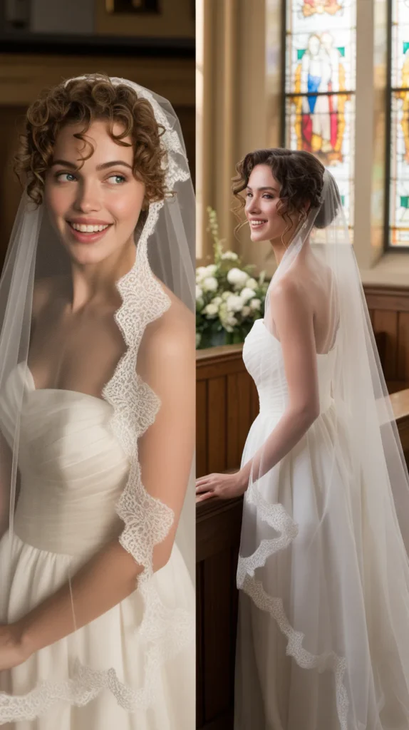 Curly Short Hair with Veil