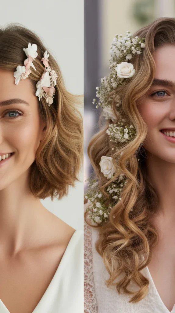 Wavy Bob with Floral Clips