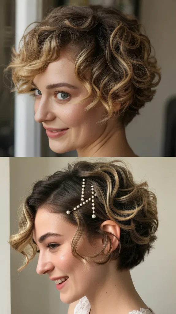 Curly Pixie with Highlighted Tips