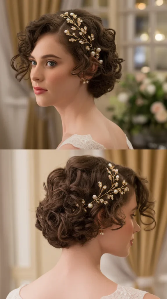 Curly Short Hair with Hair Vine