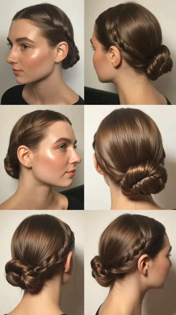 Side Part Braided Low Bun